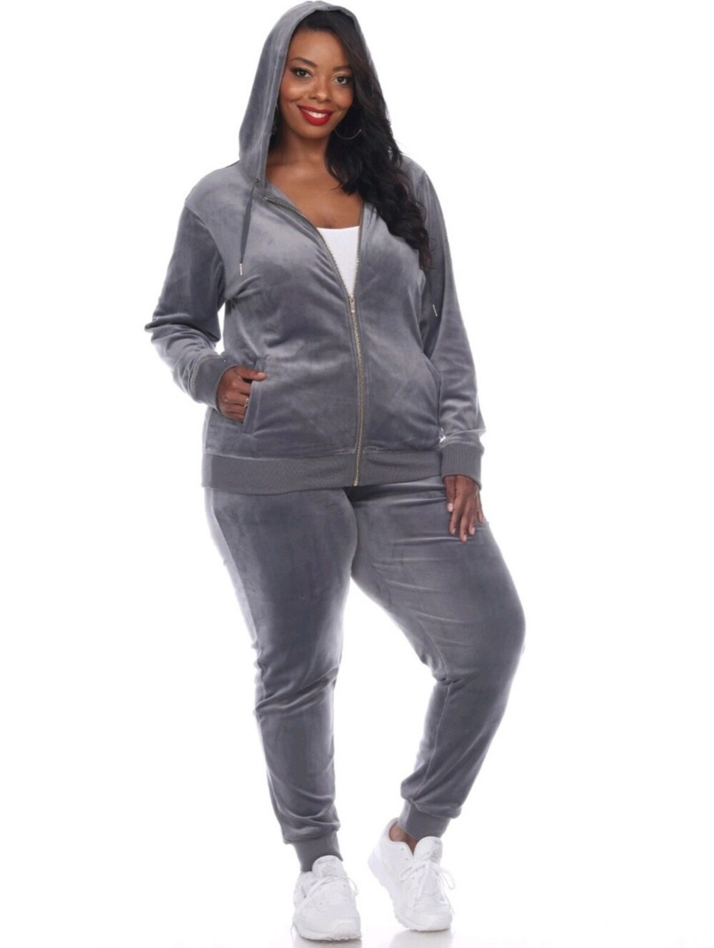 NEW Magaschoni 1X/16 Gray Velour Zip Hoodie & Jogger Set 3970-CY